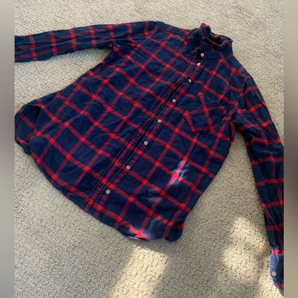 J Crew Navy and Red Flannel Boyfriend Fit Shirt 6